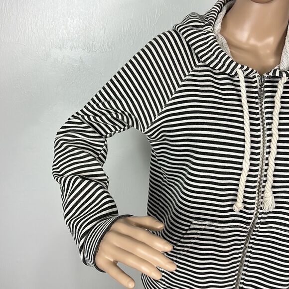 Billabong White And Dark Gray Striped Cotton Blend Zip Up Hoodie Size S - Picture 2 of 9
